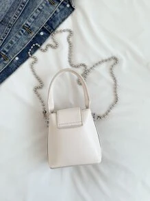 Túi đeo chéo Nữ Nơ Bướm màu trơn Chuỗi Tay cầm Top Đúng mốt Dễ thương - Màu be - Xem 3