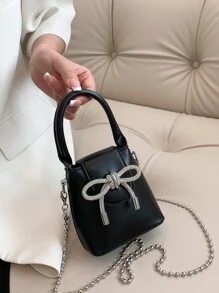 Túi đeo chéo Nữ Nơ Bướm màu trơn Chuỗi Tay cầm Top Dễ thương Đúng mốt - màu đen - Xem 2
