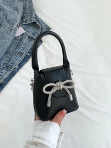 Túi đeo chéo Nữ Nơ Bướm màu trơn Chuỗi Tay cầm Top Dễ thương Đúng mốt - màu đen - Xem 3