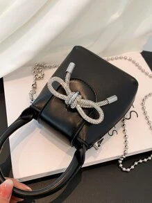 Túi đeo chéo Nữ Nơ Bướm màu trơn Chuỗi Tay cầm Top Dễ thương Đúng mốt - màu đen - Xem 4