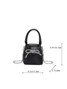 Túi đeo chéo Nữ Nơ Bướm màu trơn Chuỗi Tay cầm Top Dễ thương Đúng mốt - màu đen - Xem 6