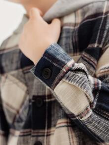 男孩格紋印花連帽襯衫