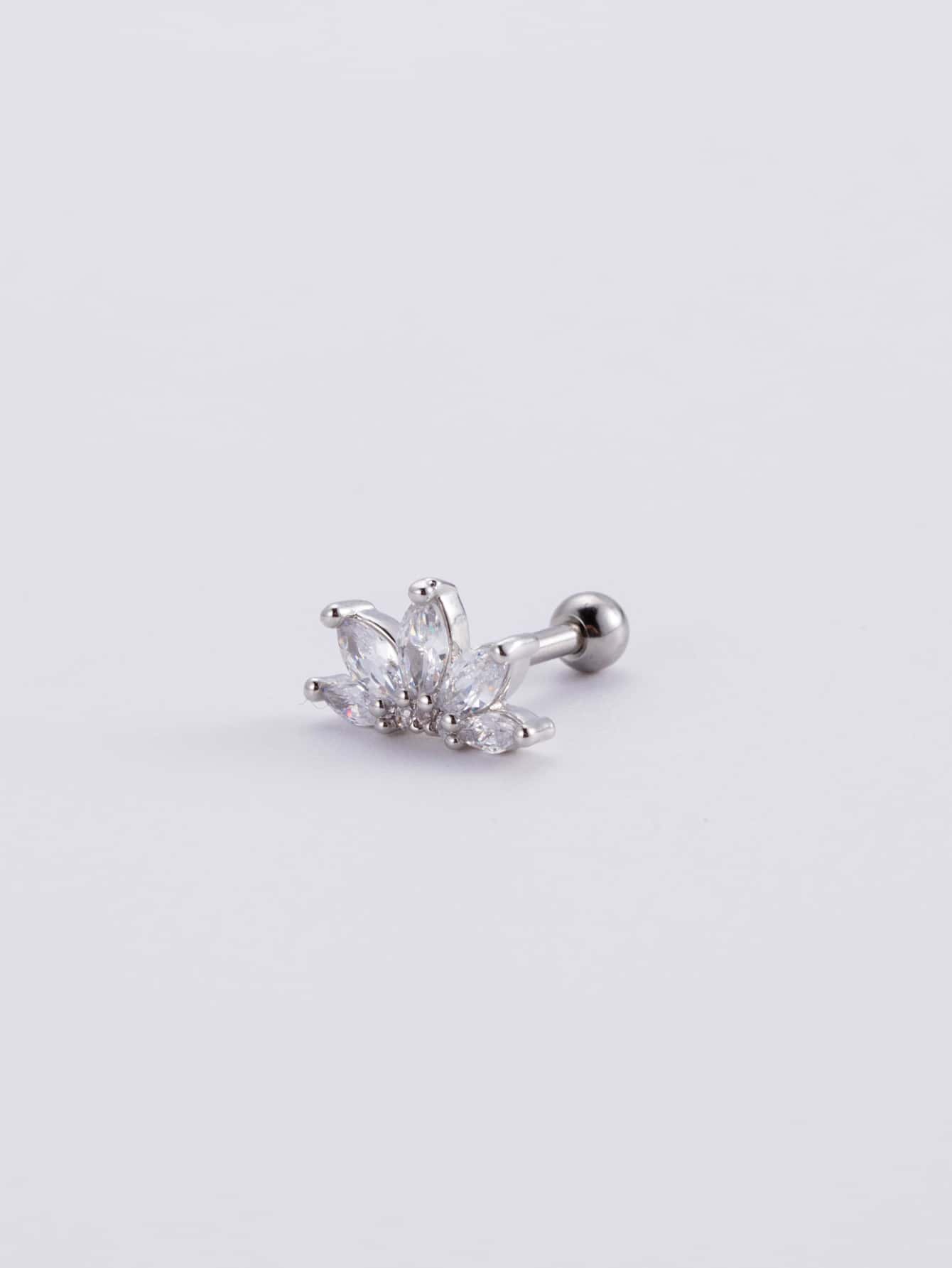 1pc Cubic Zirconia Decor Stud Earring - Silver - View 1