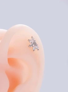 1pc Cubic Zirconia Decor Stud Earring - Silver - View 2