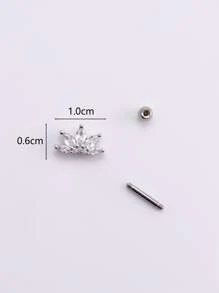 1pc Cubic Zirconia Decor Stud Earring - Silver - View 3