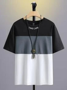 Manfinity Homme Camisetas de hombre con ajuste ceñido, cuello redondo y mangas cortas con lema casual - Multicolor - Ver 3