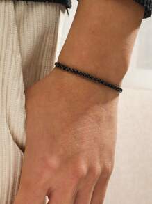 Fashionable and Popular Men Minimalist Bracelet Stainless Steel Punk Hip Pop Style for Jewelry Gift and for a Stylish Look - Black - View 1