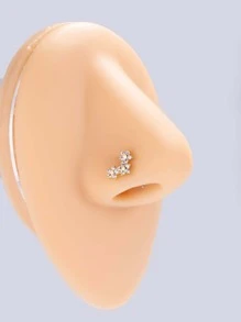 Cubic Zirconia Flower Decor Nose Stud - Yellow Gold - View 1
