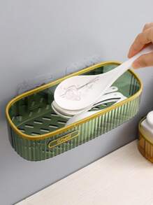 1pc PE Bathroom Storage Rack, Punch-free Wall Mounted Shelving Storage Unit For Bathroom Laundry - Dark Green - View 11