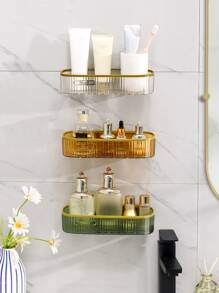 1pc PE Bathroom Storage Rack, Punch-free Wall Mounted Shelving Storage Unit For Bathroom Laundry - Dark Green - View 12