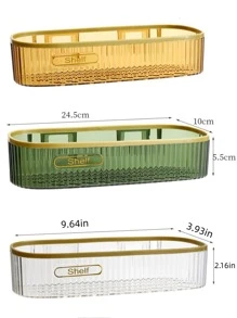 1pc PE Bathroom Storage Rack, Punch-free Wall Mounted Shelving Storage Unit For Bathroom Laundry - Dark Green - View 2