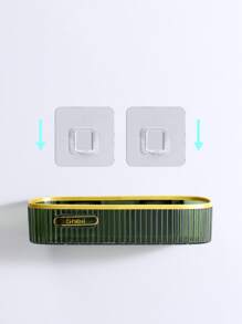 1pc PE Bathroom Storage Rack, Punch-free Wall Mounted Shelving Storage Unit For Bathroom Laundry - Dark Green - View 3