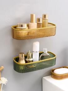 1pc PE Bathroom Storage Rack, Punch-free Wall Mounted Shelving Storage Unit For Bathroom Laundry - Dark Green - View 10