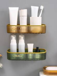 1pc PE Bathroom Storage Rack, Punch-free Wall Mounted Shelving Storage Unit For Bathroom Laundry - Dark Green - View 8