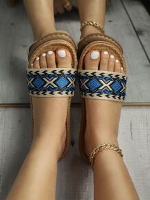 女士撞色織物度假家居拖鞋 - 寶藍色 - 查看 2