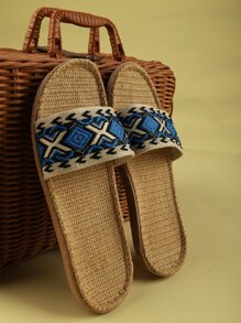 女士撞色織物度假家居拖鞋 - 寶藍色 - 查看 3