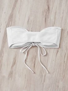 Swim Vcay Summer Beach Drawstring Bandeau Bikini Top - White - View 2