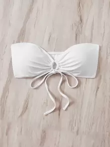 Swim Vcay Summer Beach Drawstring Bandeau Bikini Top - White - View 3