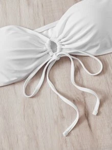 Swim Vcay Summer Beach Drawstring Bandeau Bikini Top - White - View 5