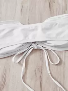 Swim Vcay Summer Beach Drawstring Bandeau Bikini Top - White - View 6