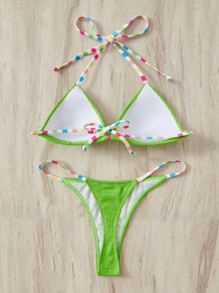 SHEIN Swim Halter Triangle Summer Beach Bikini Set - Lime Green - View 2