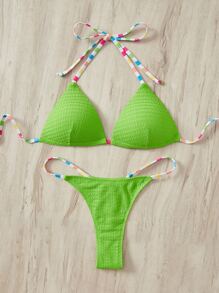SHEIN Swim Halter Triangle Summer Beach Bikini Set - Lime Green - View 3