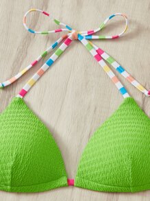 SHEIN Swim Halter Triangle Summer Beach Bikini Set - Lime Green - View 6