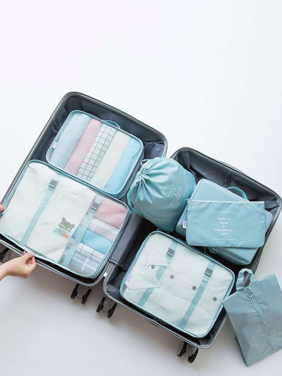 7pcs Letter Graphic Storage Bag Multi-Functional For Travel Blue - Blue - View 1