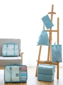 7pcs Letter Graphic Storage Bag Multi-Functional For Travel Blue - Blue - View 2