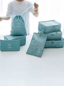 7pcs Letter Graphic Storage Bag Multi-Functional For Travel Blue - Blue - View 5