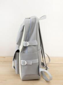 4pcs Letter Graphic Classic Backpack Set Tote Bag Square Bag Pencil Case With Bag Charm For School With Pen Case School Bag Set For Graduate, Teen Girls, Freshman, Sophomore, Junior & Senior In College, University & High School, Perfect For Outdoors ,Travel & Back To School - Grey - View 4