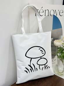 Girls Mushroom Graphic Shopper Bag Large Capacity For Shopping - White - View 2