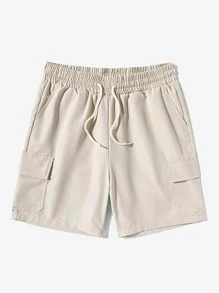 Chillumni 男士翻蓋口口袋束腰工裝短褲 - 杏色 - 查看 1