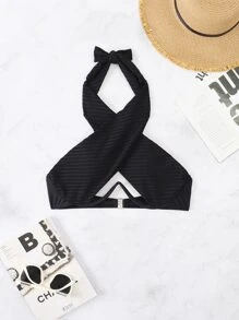 SHEIN Swim Summer Beach Criss Cross Halter Underwire Bikini Top - Black - View 5