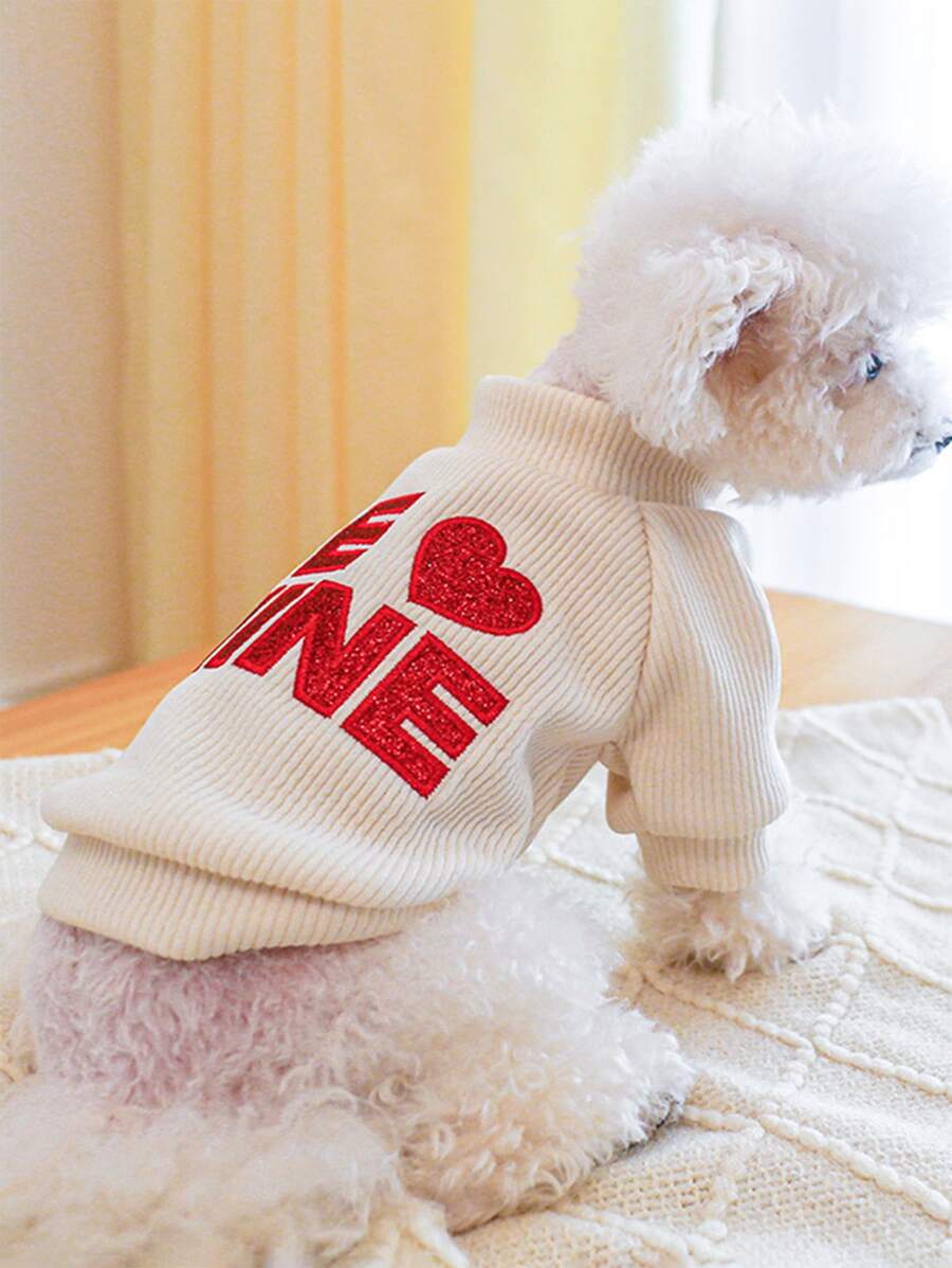 1pc Letter Embroidered Pet Tee - White - View 1