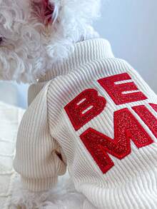 1pc Letter Embroidered Pet Tee - White - View 2