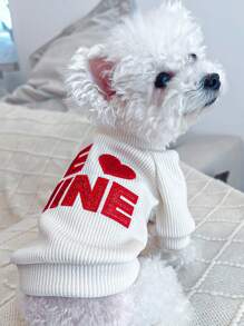 1pc Letter Embroidered Pet Tee - White - View 3