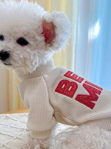 1pc Letter Embroidered Pet Tee - White - View 5