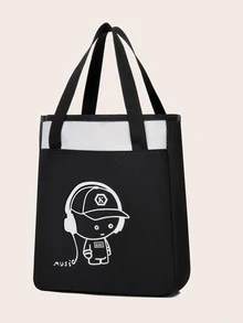 Niños Bolsa de compras con estampado de dibujos animados de gran capacidad para - Negro - Ver 2