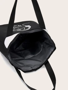 Niños Bolsa de compras con estampado de dibujos animados de gran capacidad para - Negro - Ver 6