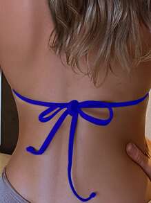 SHEIN Swim Summer Beach Halter Triangle Bikini Top - Royal Blue - View 2