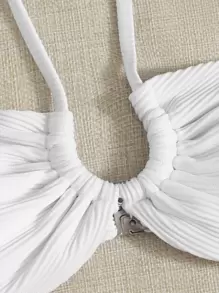 SHEIN Swim Summer Beach Plain Halter Bikini Top - White - View 4