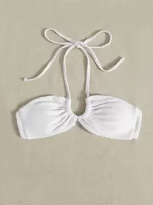 SHEIN Swim Summer Beach Plain Halter Bikini Top - White - View 5