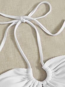 SHEIN Swim Summer Beach Plain Halter Bikini Top - White - View 3