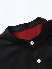 Manfinity Homme 男士雙色字母圖案POLO衫 - 酒紅色 - 查看 5