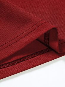 Manfinity Homme 男士雙色字母圖案POLO衫 - 酒紅色 - 查看 7