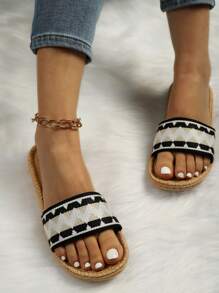 女士幾何樣式織物度假家居拖鞋 - 白色 - 查看 5