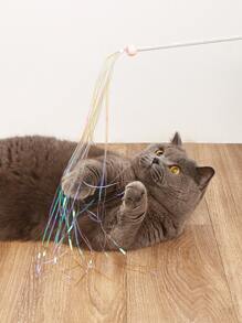 1入組絲帶裝飾逗貓棒 - 白色 - 查看 1