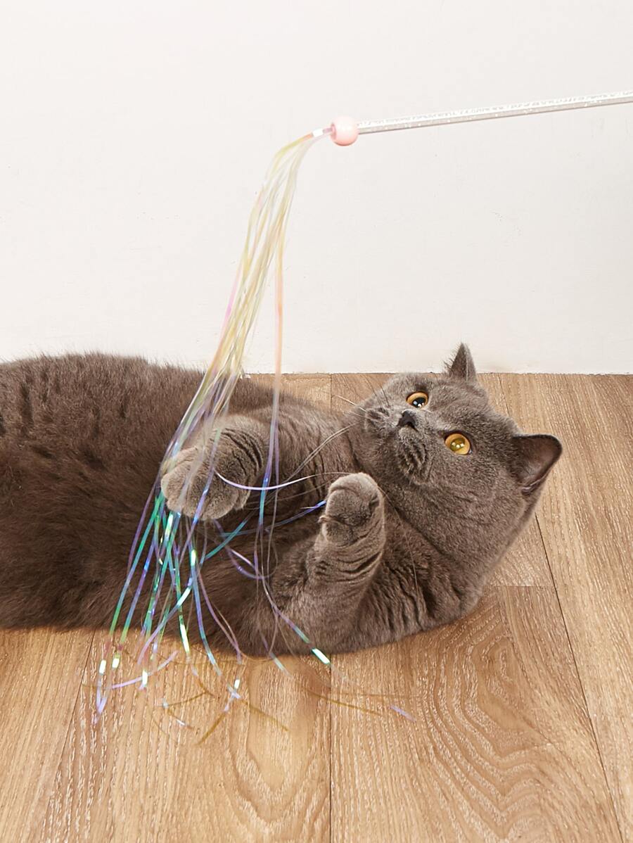 1入組絲帶裝飾逗貓棒 - 白色 - 查看 1