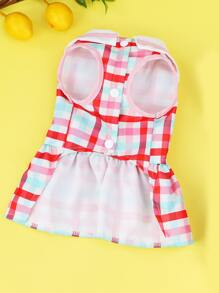 1入組格紋印花寵物連衣裙 - 紅色 - 查看 4